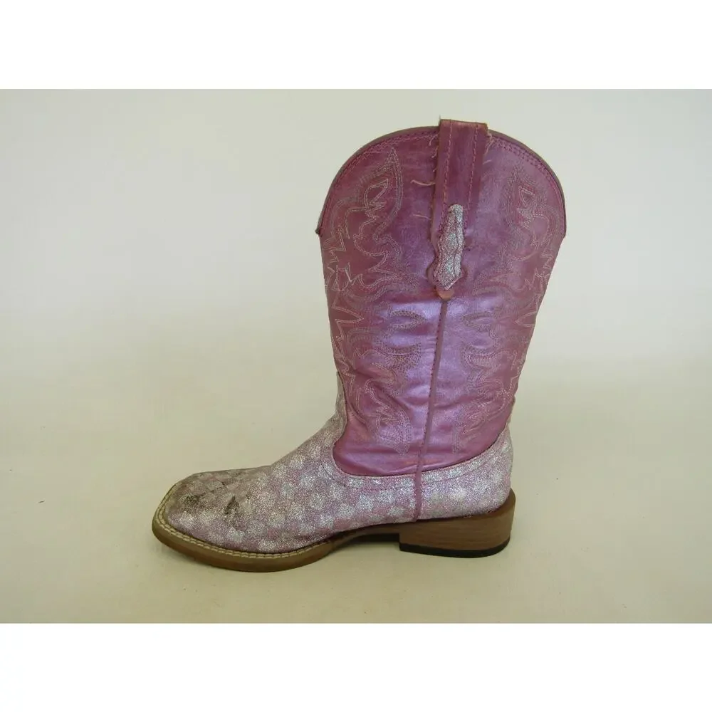 Roper Brand Youth Size 2 M Pink Glitter Western Cowboy Boots